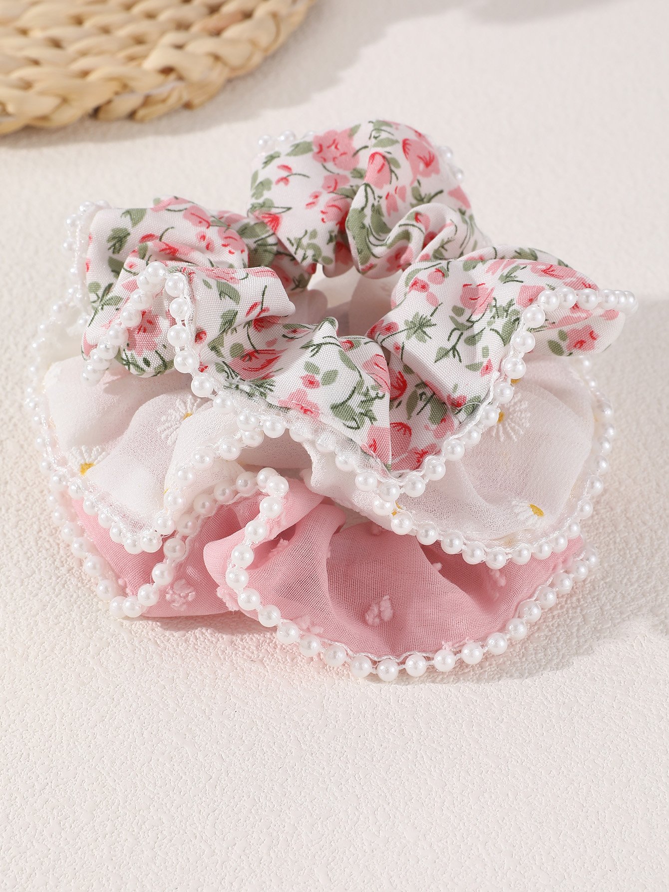 Multi-Pattern Pearl Trim Hair Tie