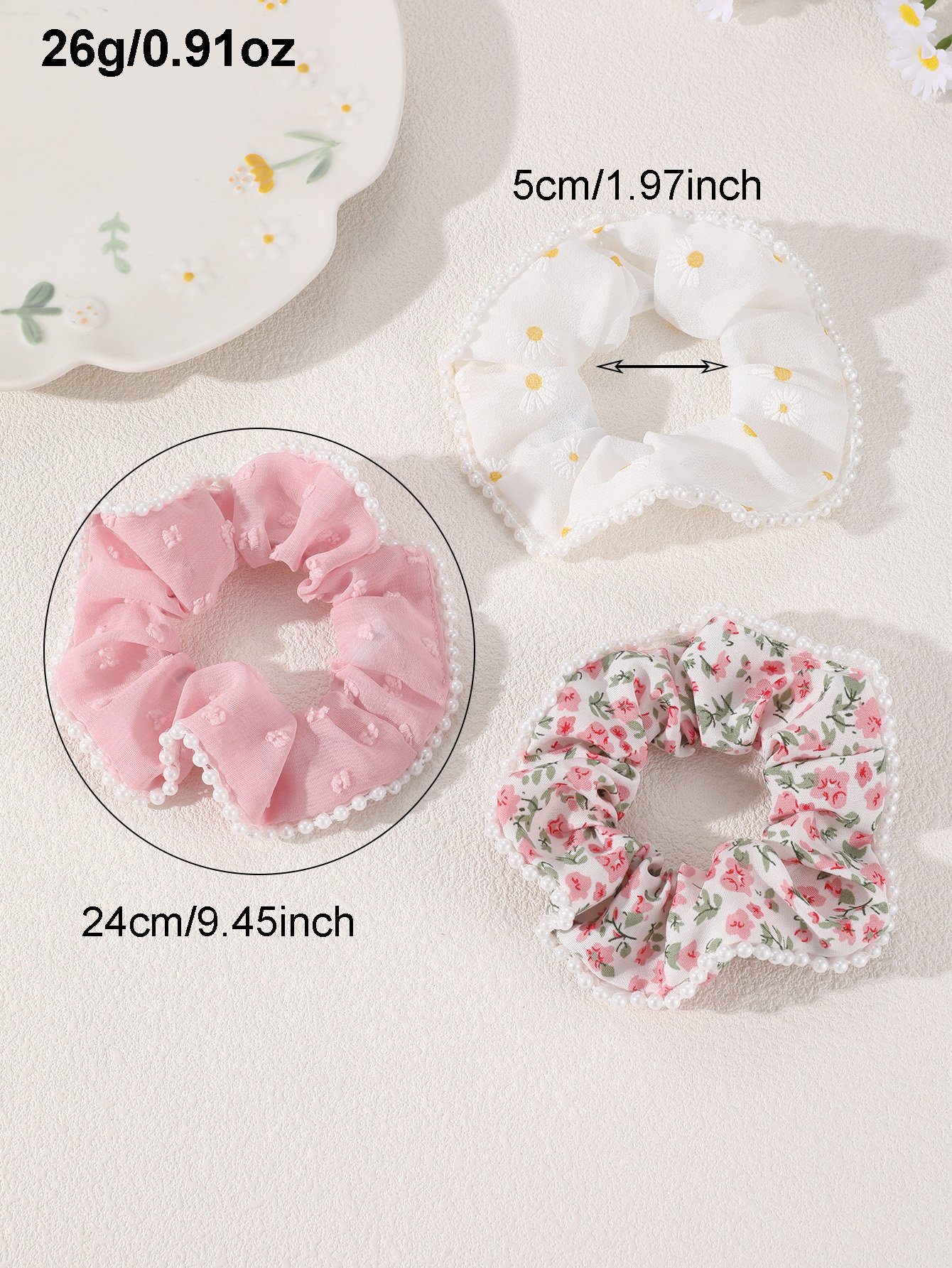 Multi-Pattern Pearl Trim Hair Tie