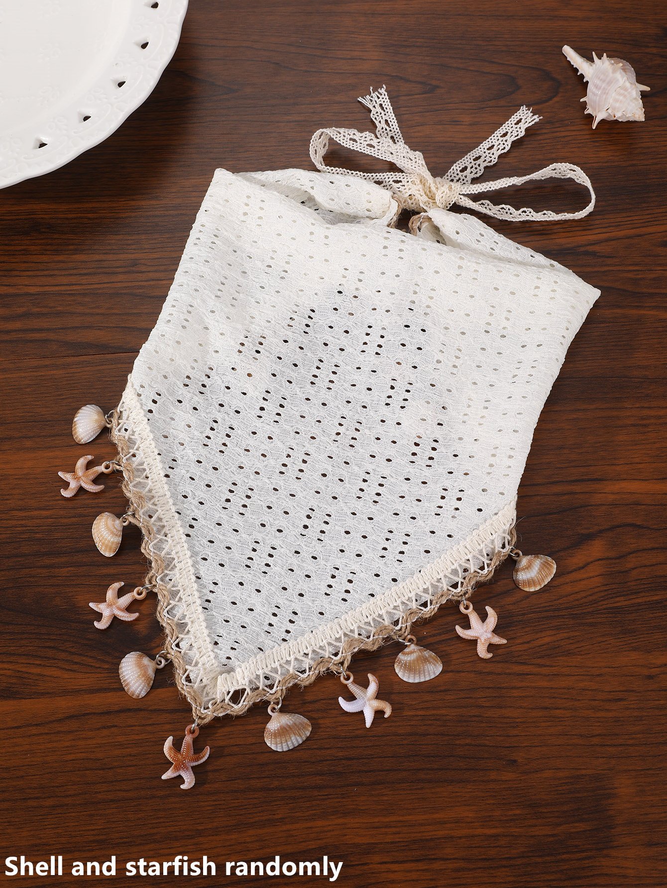 White Crochet Headband with Seashell and Starfish Charms
