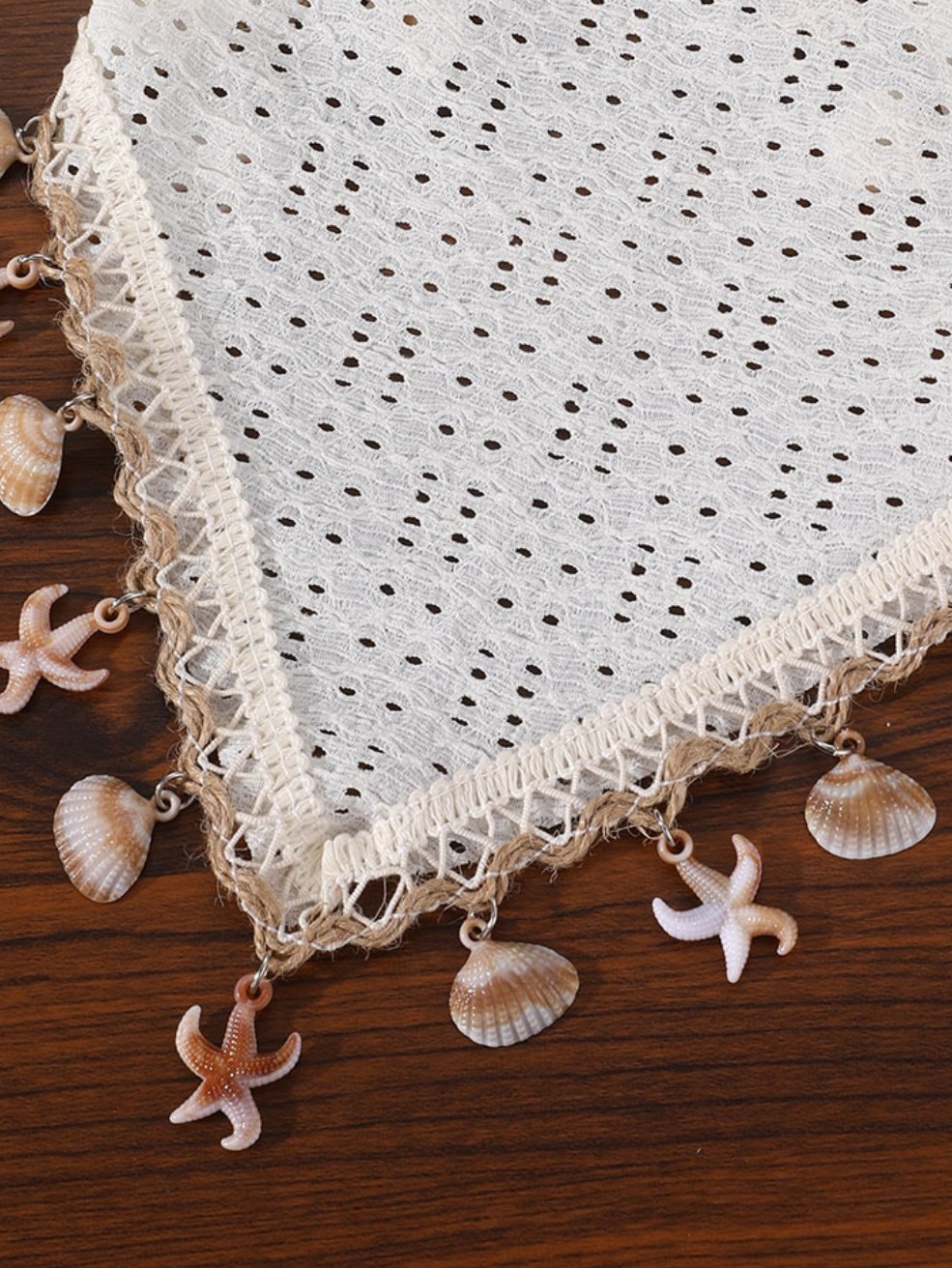 White Crochet Headband with Seashell and Starfish Charms