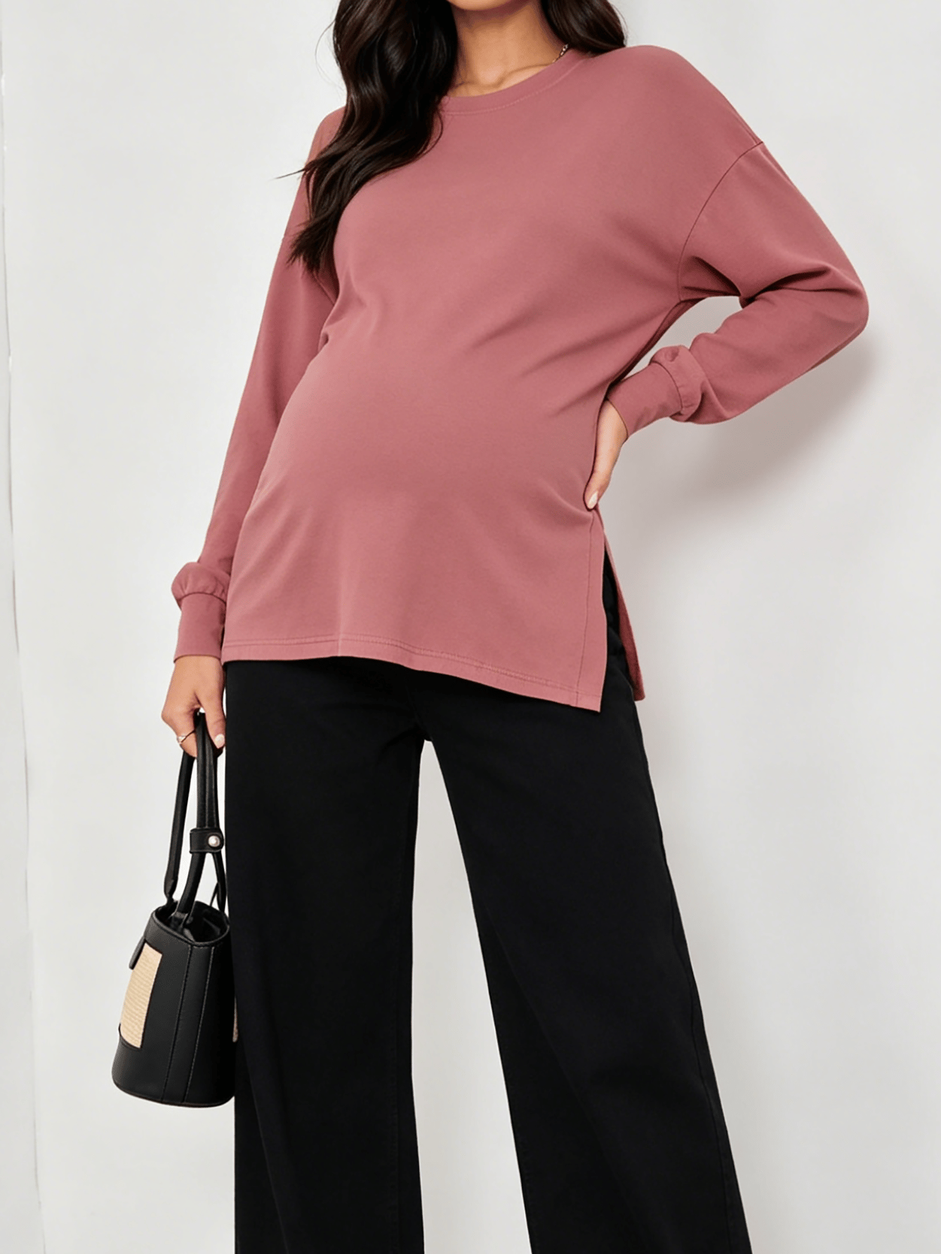 Maternity Longline Top with Round Neck and Long Sleeve