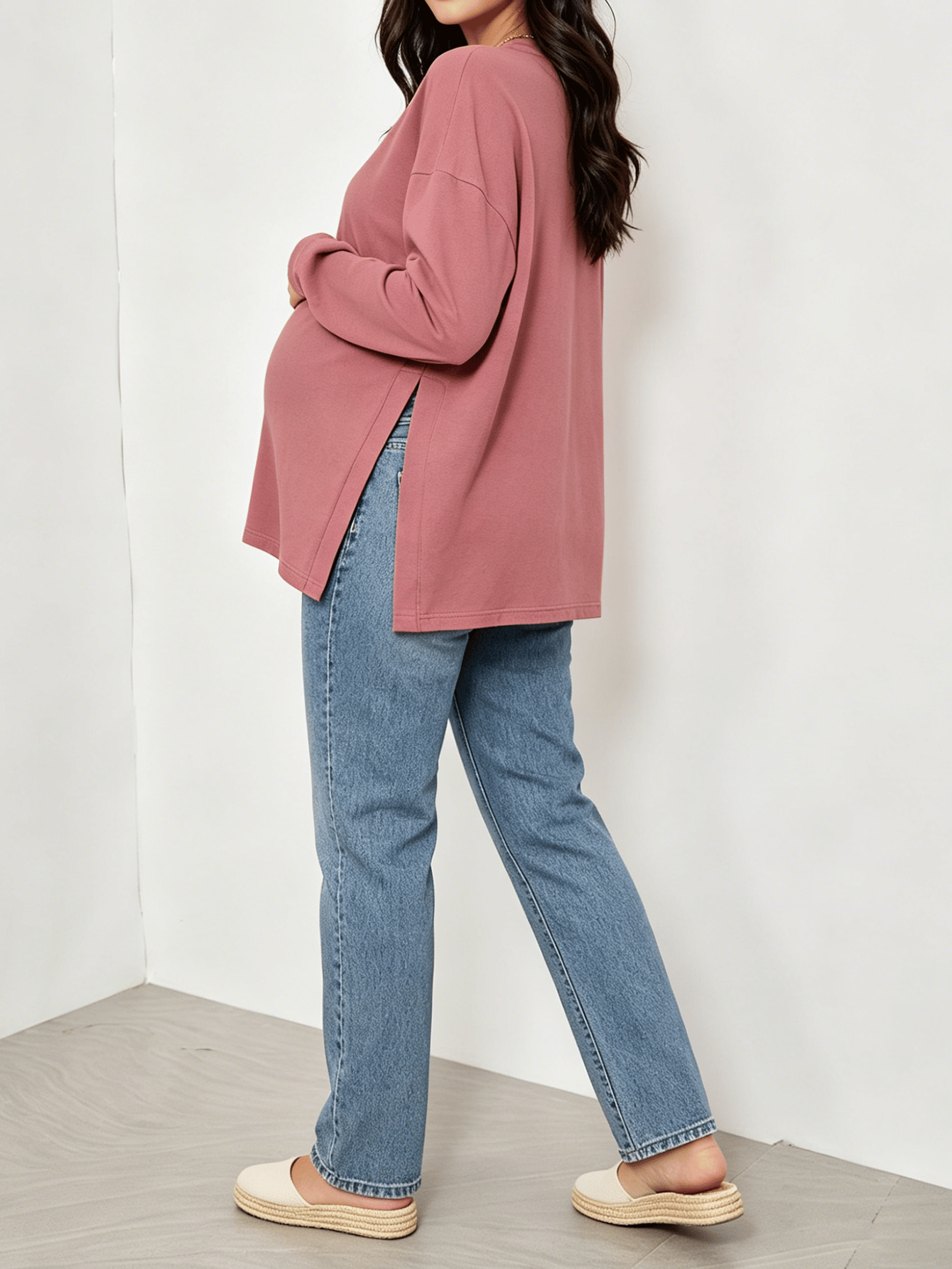 Maternity Longline Top with Round Neck and Long Sleeve