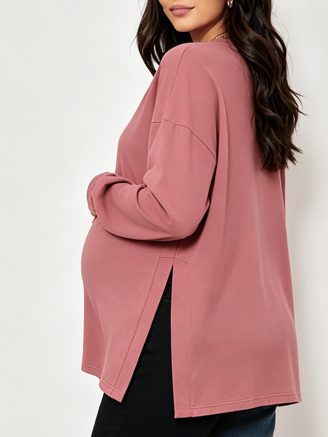 Maternity Longline Top with Round Neck and Long Sleeve