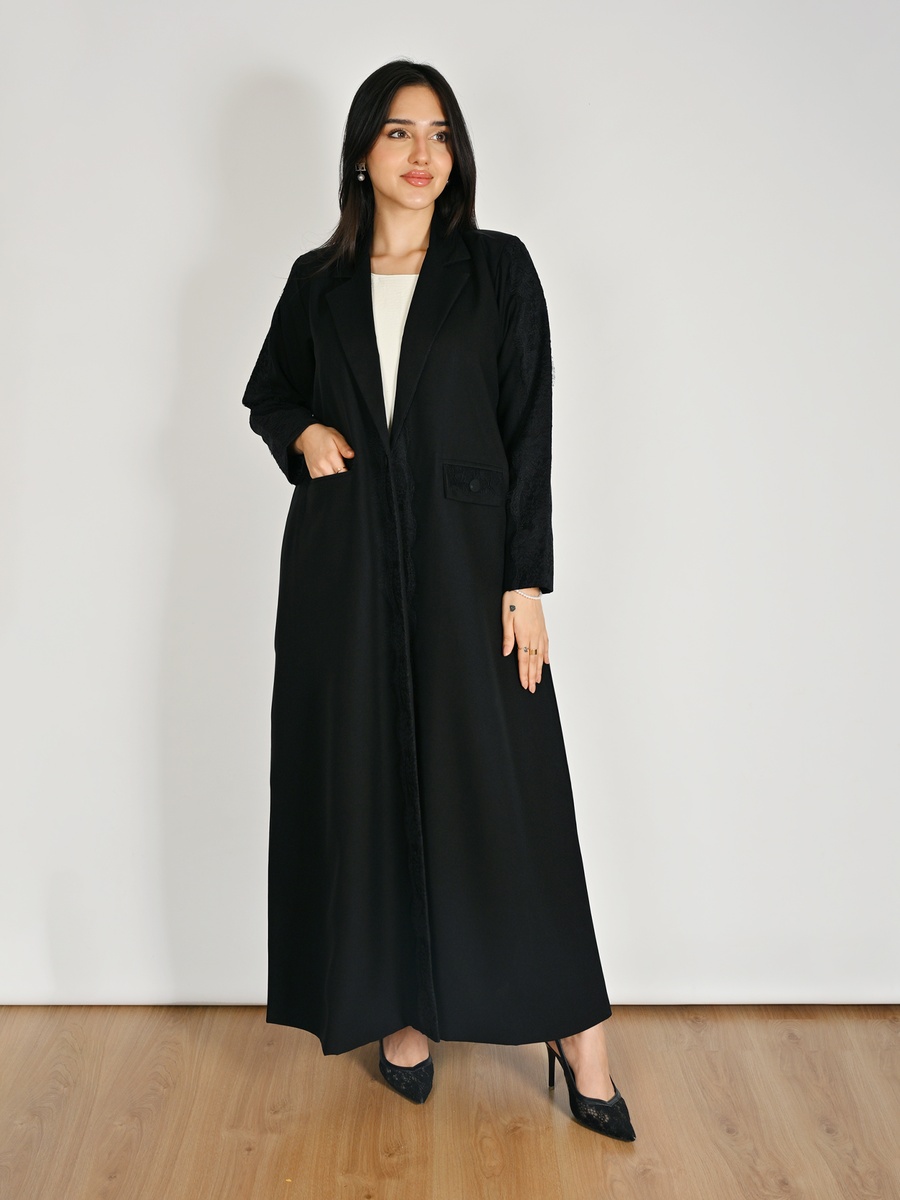Black Blazer Abaya with Front Pocket