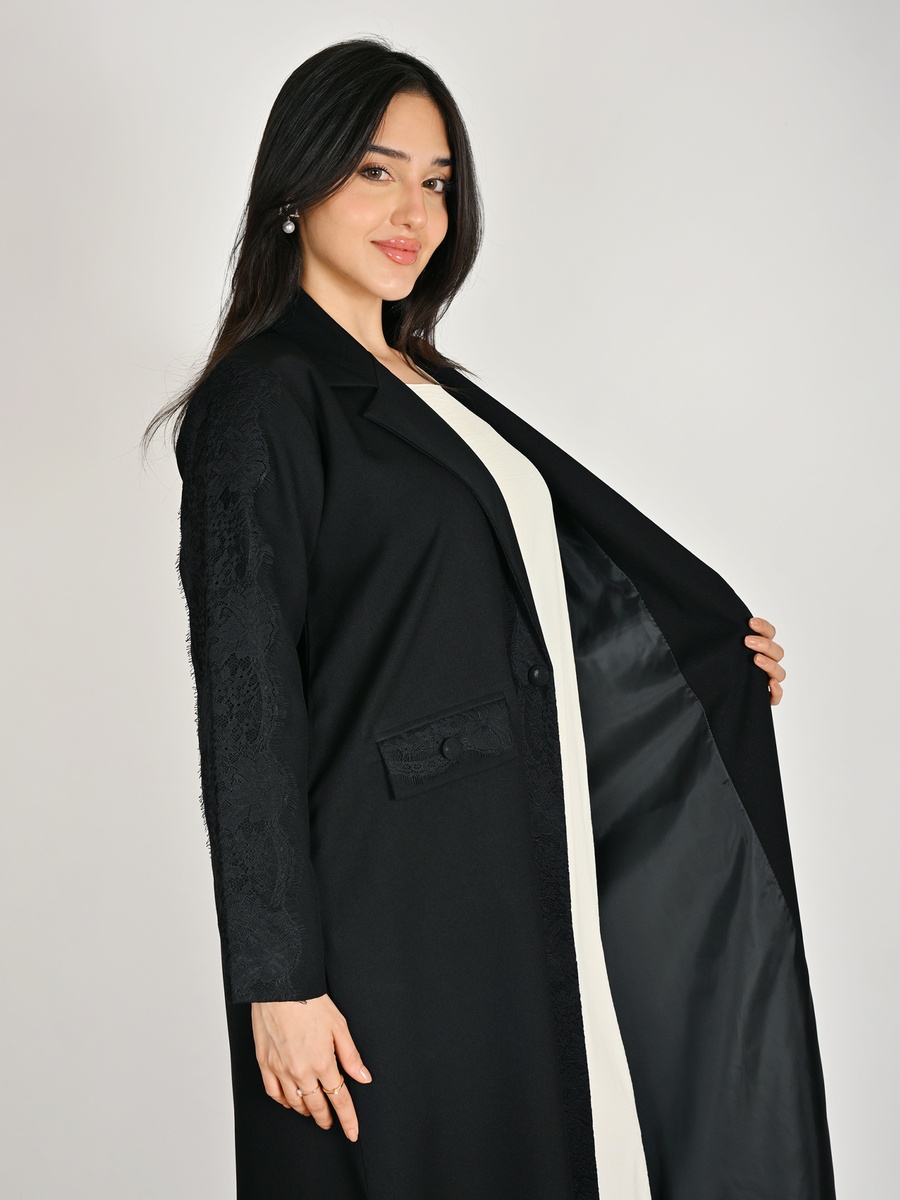 Black Blazer Abaya with Front Pocket