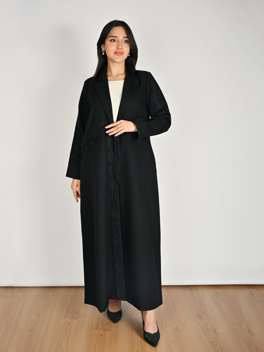 Black Blazer Abaya with Front Pocket