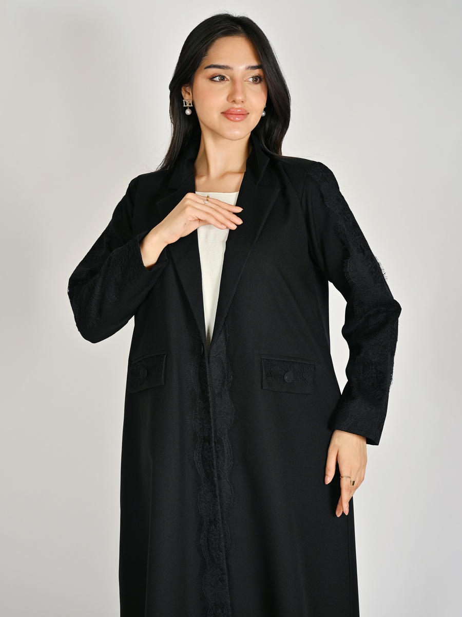 Black Blazer Abaya with Front Pocket