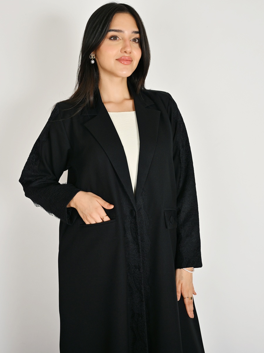 Black Blazer Abaya with Front Pocket
