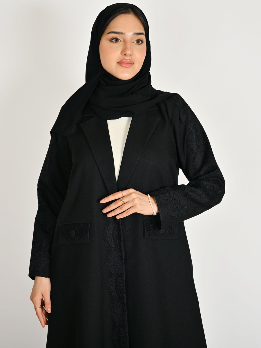 Black Blazer Abaya with Front Pocket