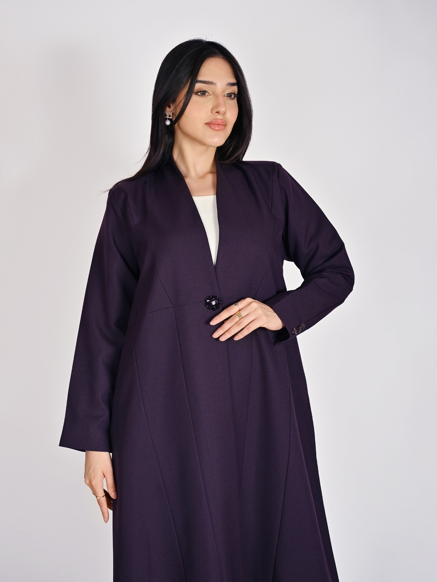 Purple Formal Abaya with a Crystal Button Closure