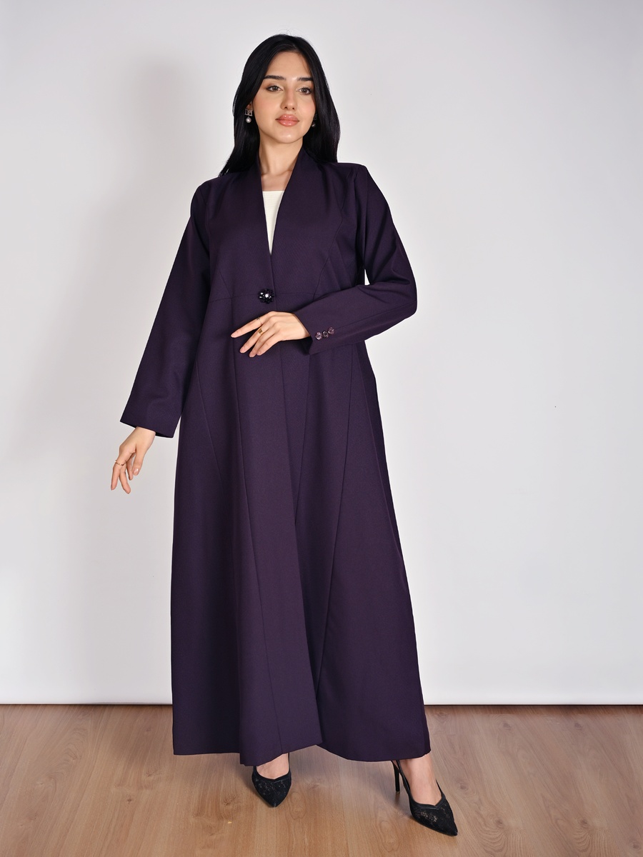 Purple Formal Abaya with a Crystal Button Closure