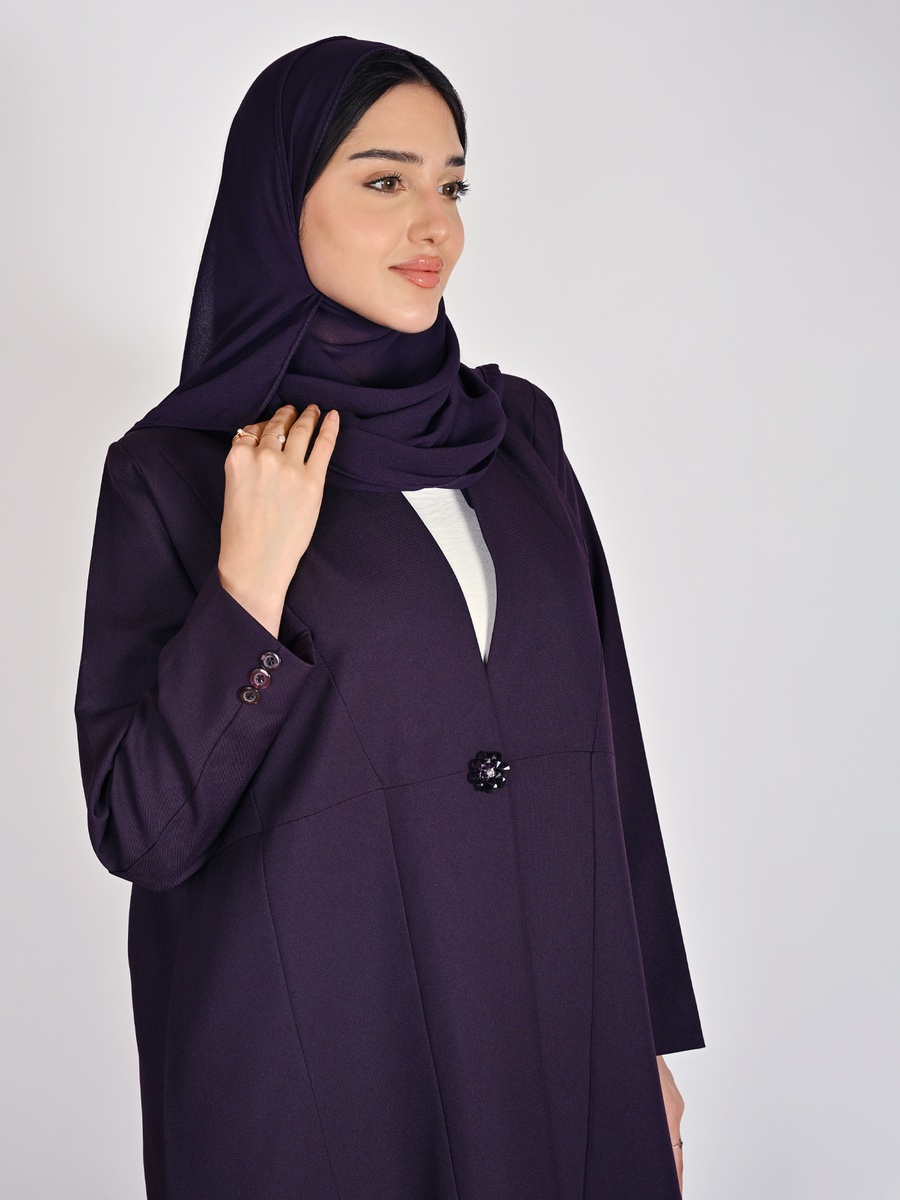 Purple Formal Abaya with a Crystal Button Closure