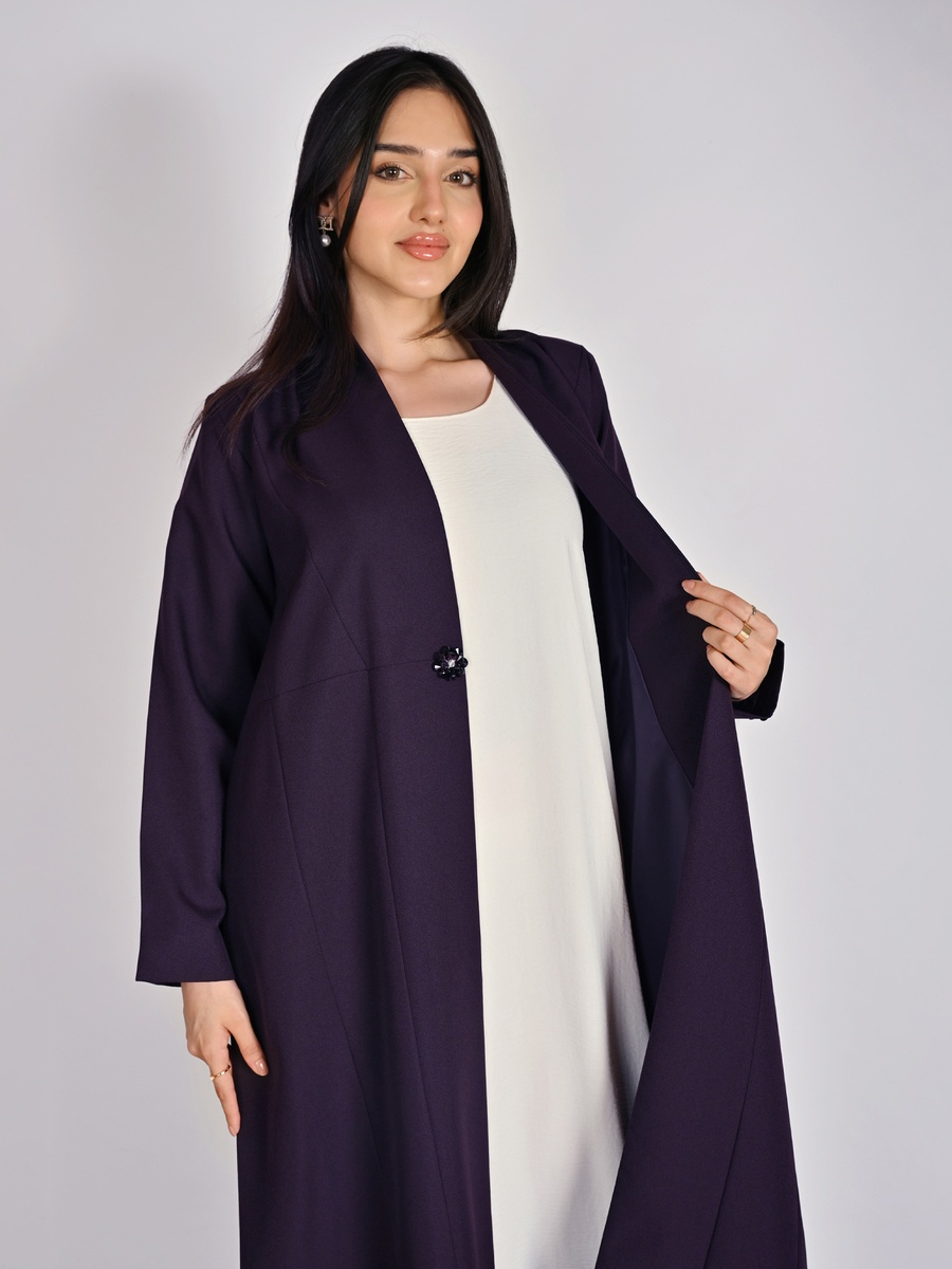 Purple Formal Abaya with a Crystal Button Closure