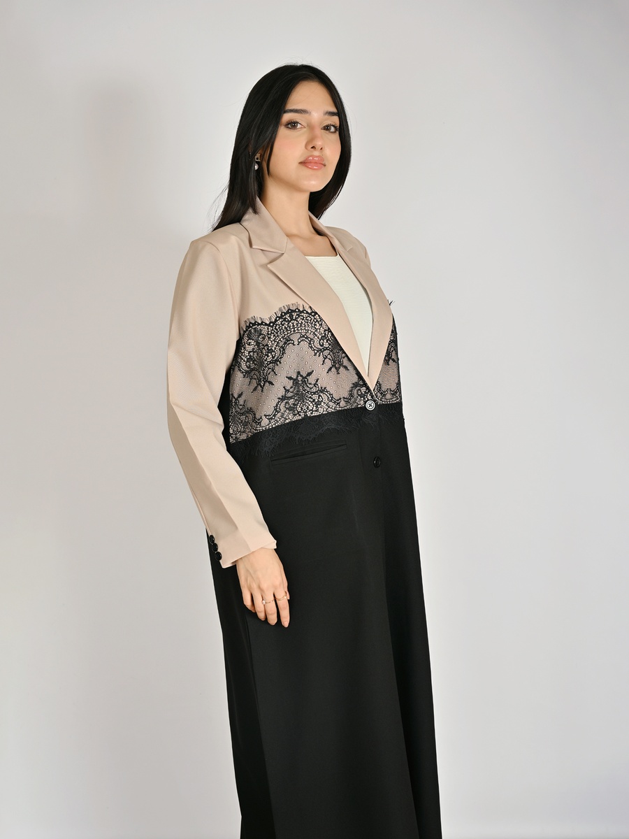 Color Block Blazer with Lace Detail