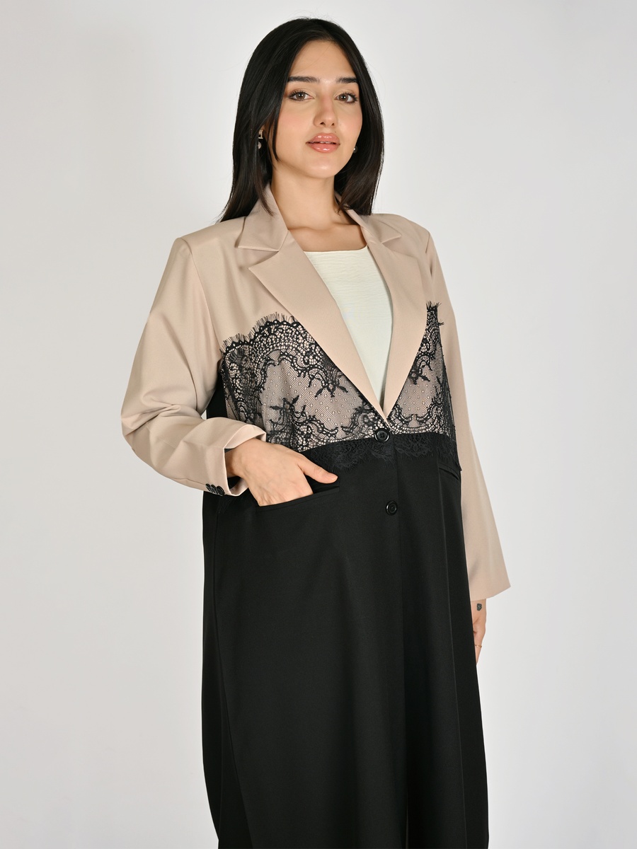 Color Block Blazer with Lace Detail
