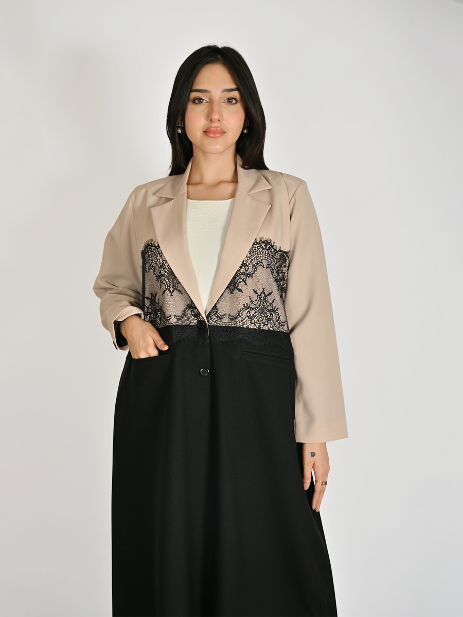 Color Block Blazer with Lace Detail