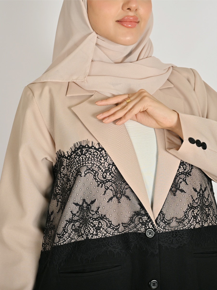 Color Block Blazer with Lace Detail