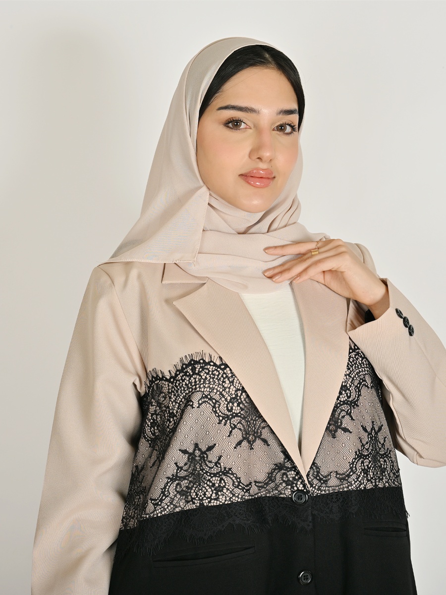 Color Block Blazer with Lace Detail