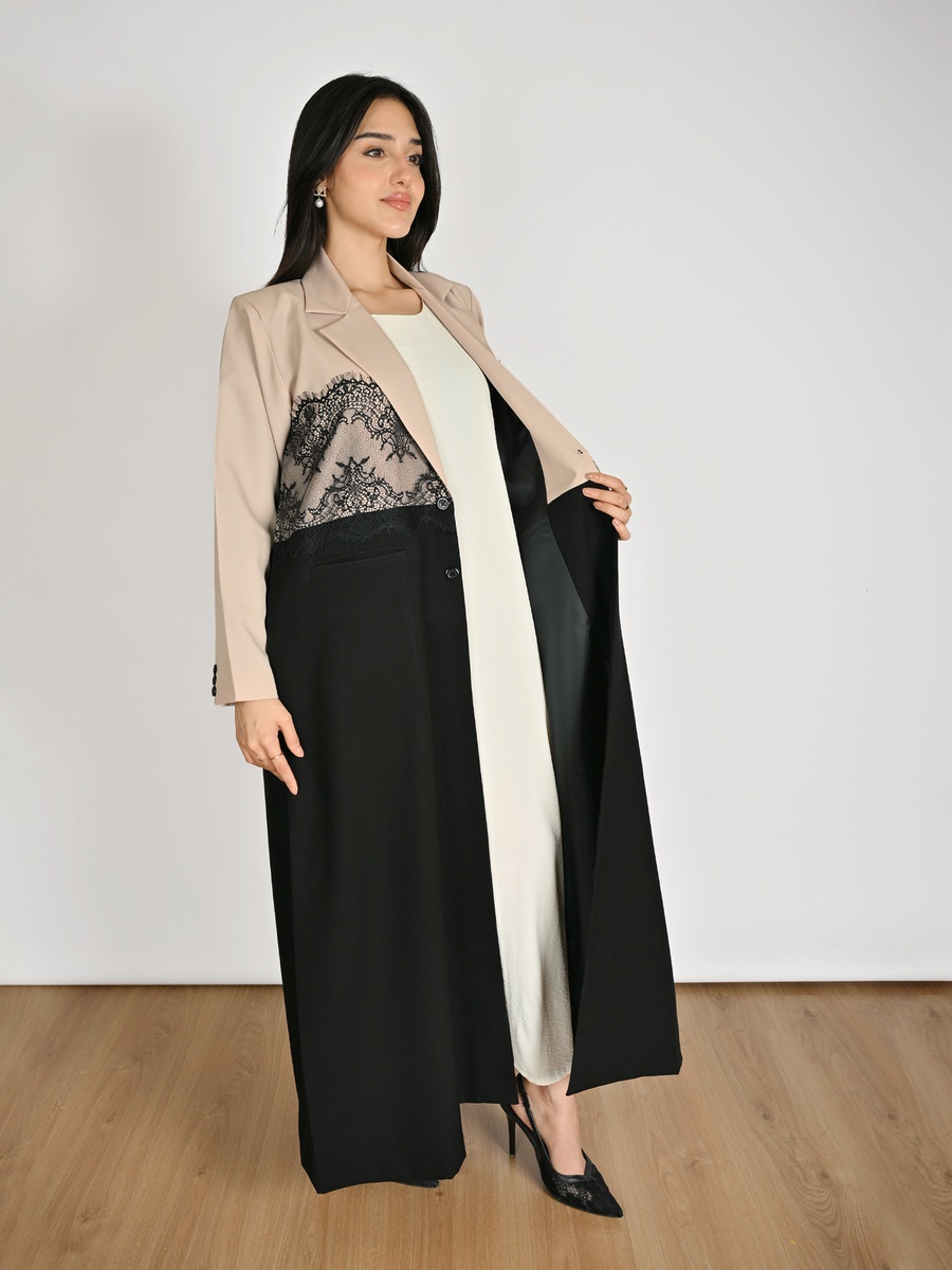 Color Block Blazer with Lace Detail