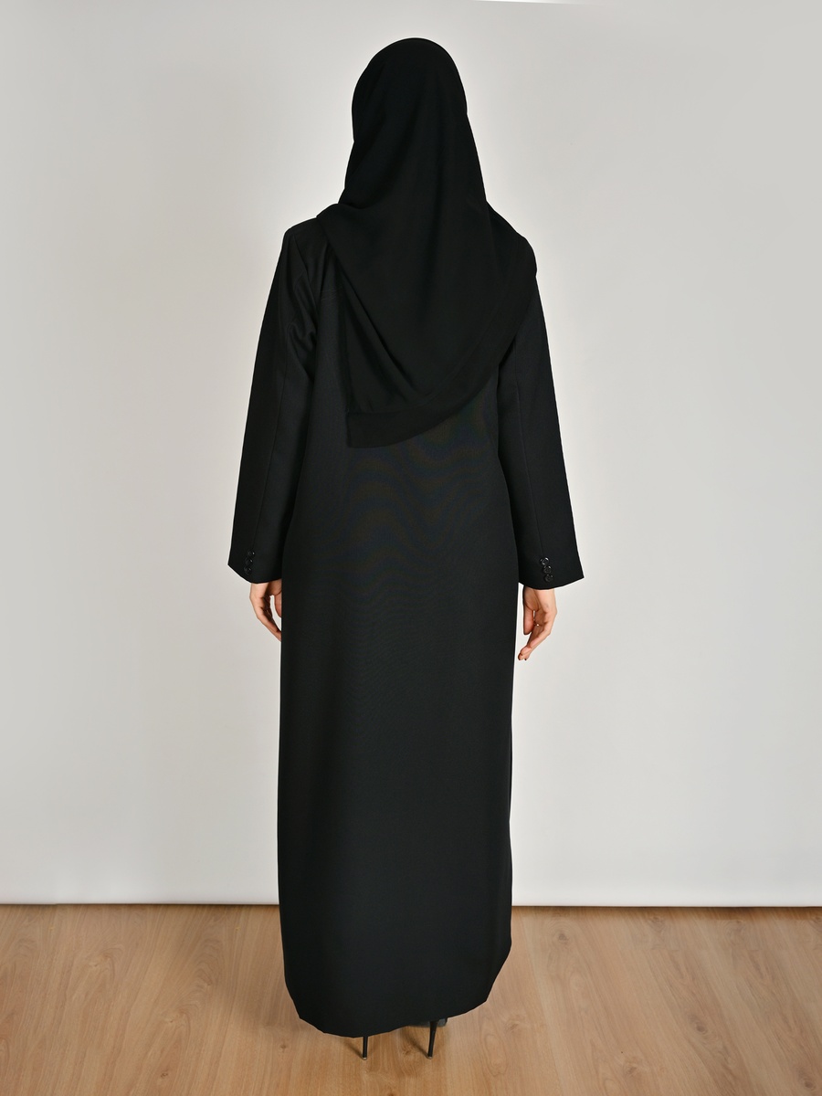 Black Formal Abaya with a Crystal Button Closure
