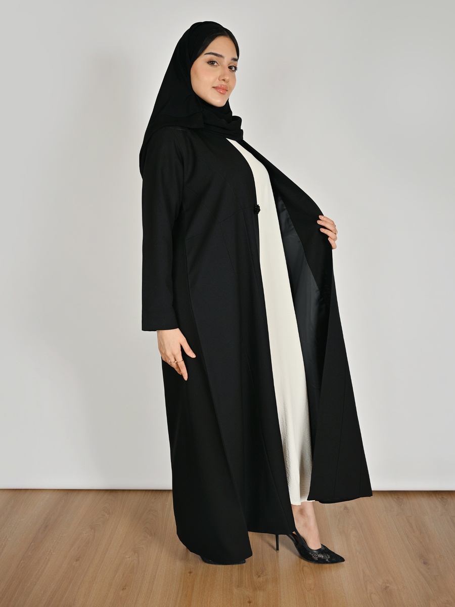 Black Formal Abaya with a Crystal Button Closure