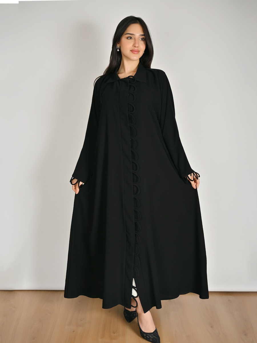 Black Snap-Front Abaya with Loop Detail
