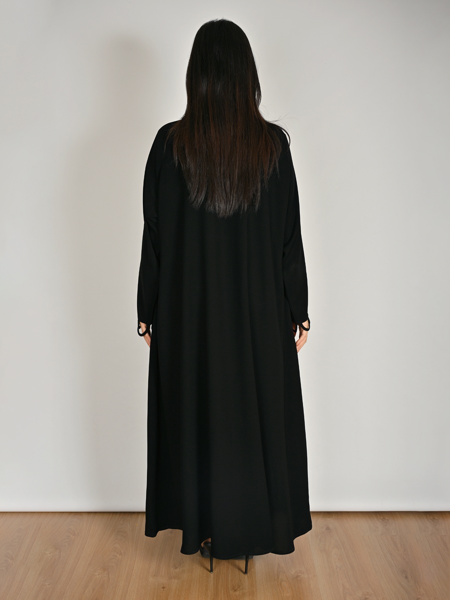 Black Snap-Front Abaya with Loop Detail