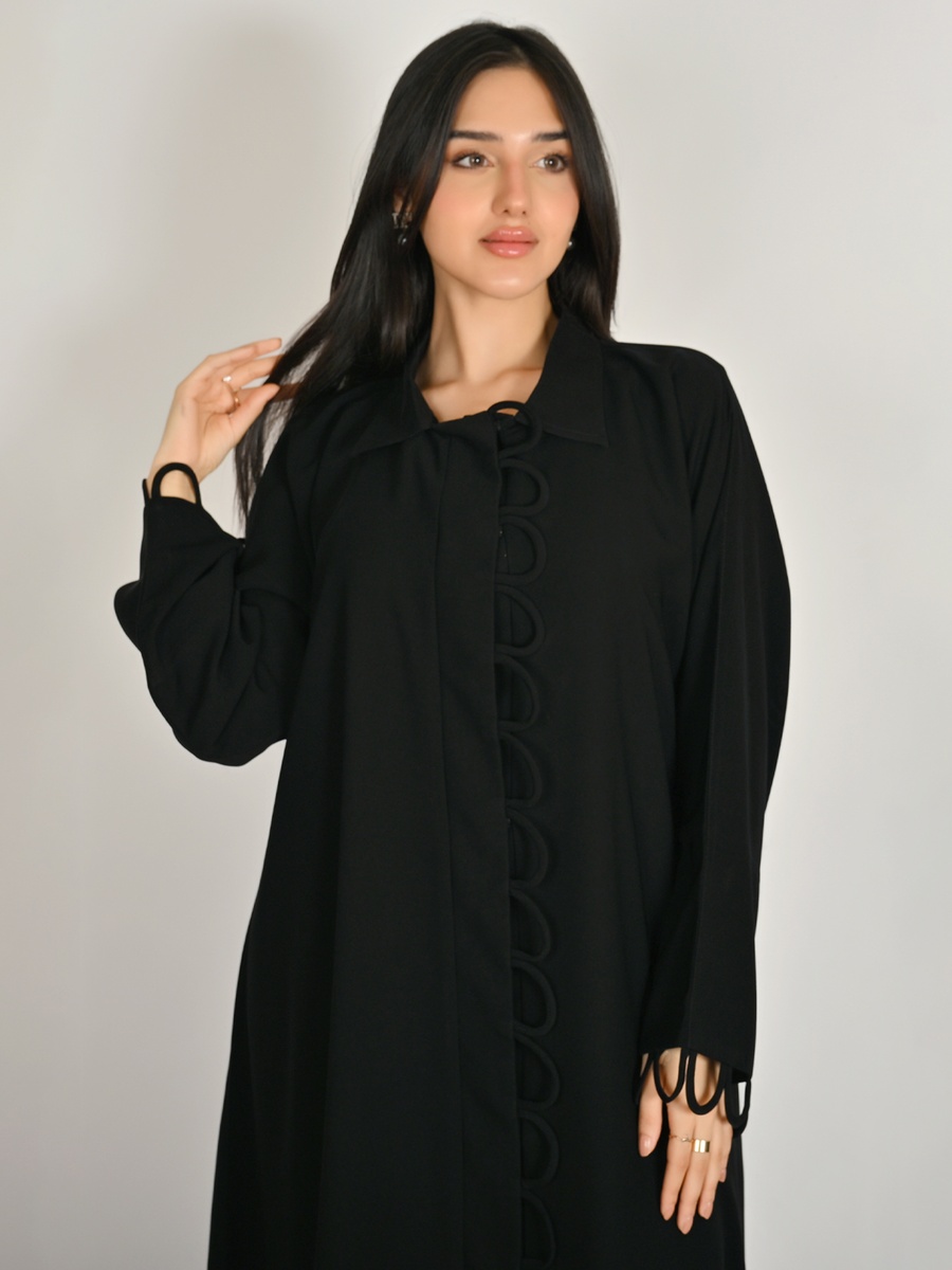 Black Snap-Front Abaya with Loop Detail