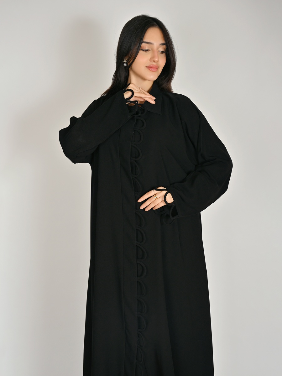 Black Snap-Front Abaya with Loop Detail