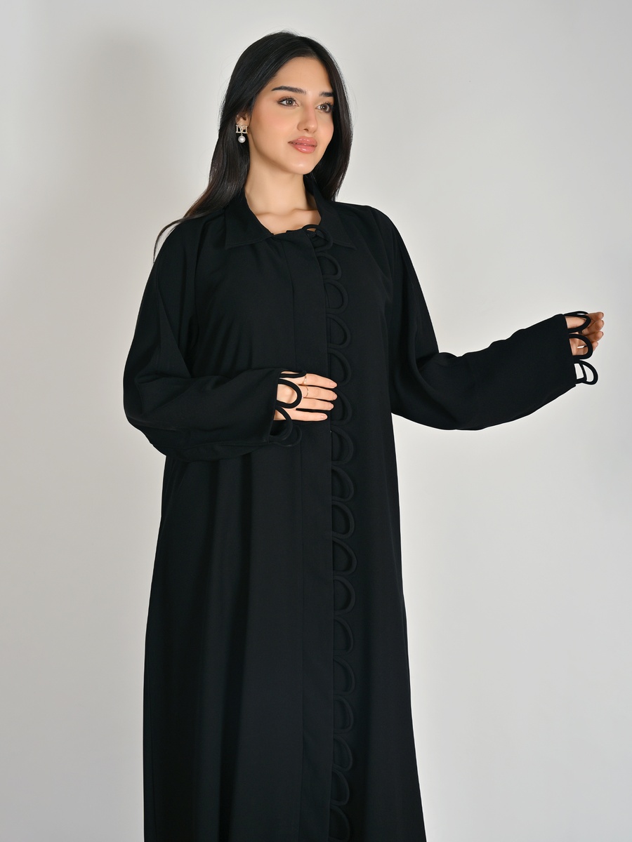 Black Snap-Front Abaya with Loop Detail