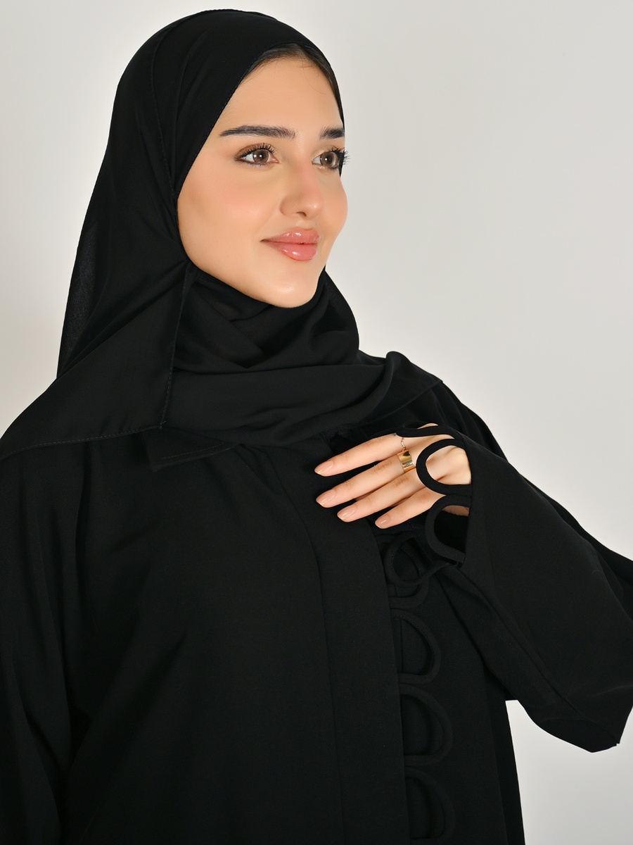 Black Snap-Front Abaya with Loop Detail