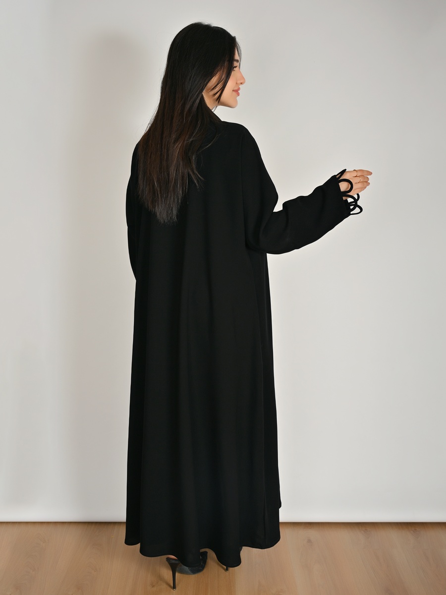 Black Snap-Front Abaya with Loop Detail