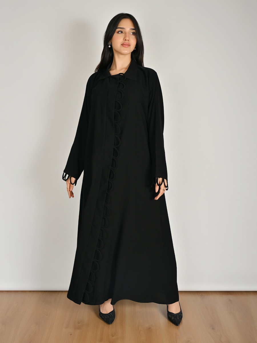 Black Snap-Front Abaya with Loop Detail