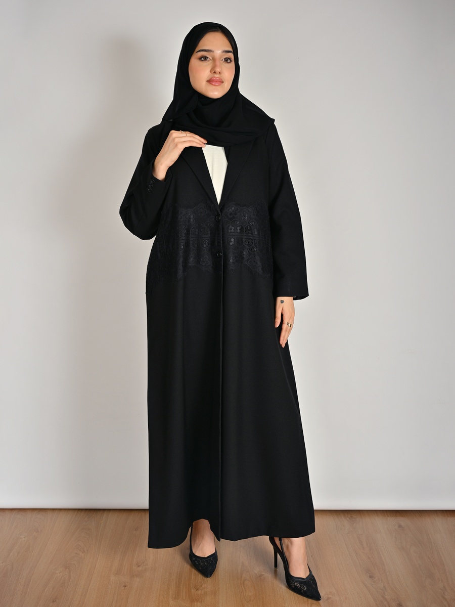 Black Blazer Abaya with Lace Detail