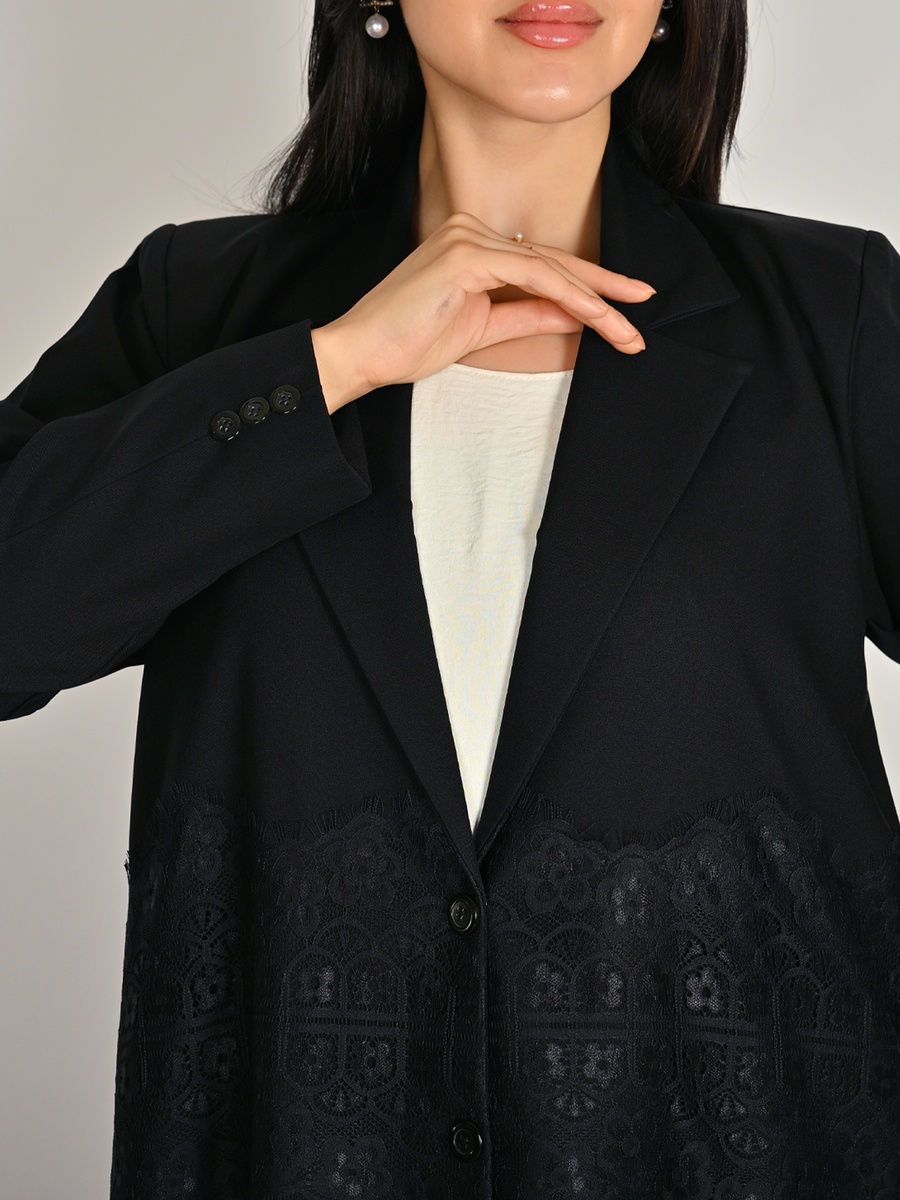 Black Blazer Abaya with Lace Detail