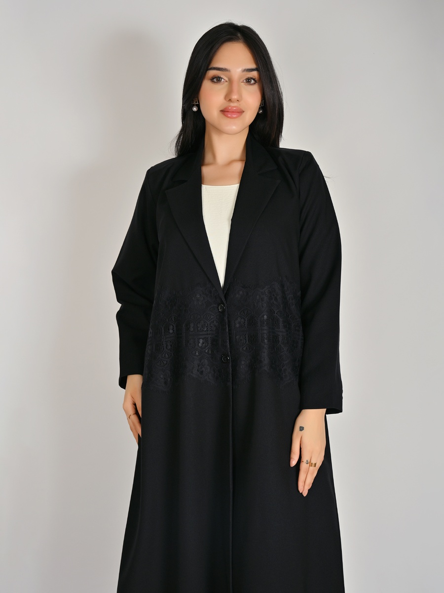 Black Blazer Abaya with Lace Detail