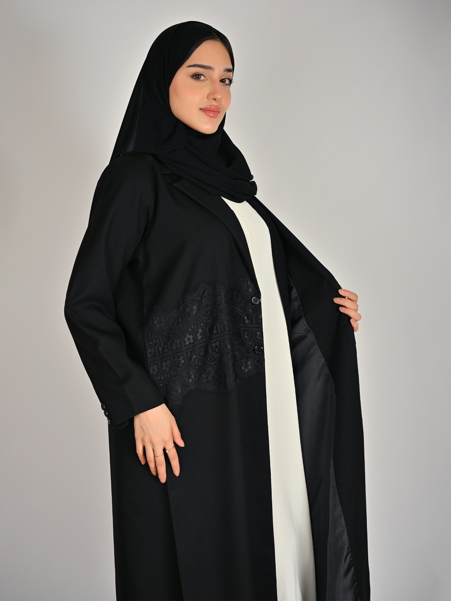 Black Blazer Abaya with Lace Detail