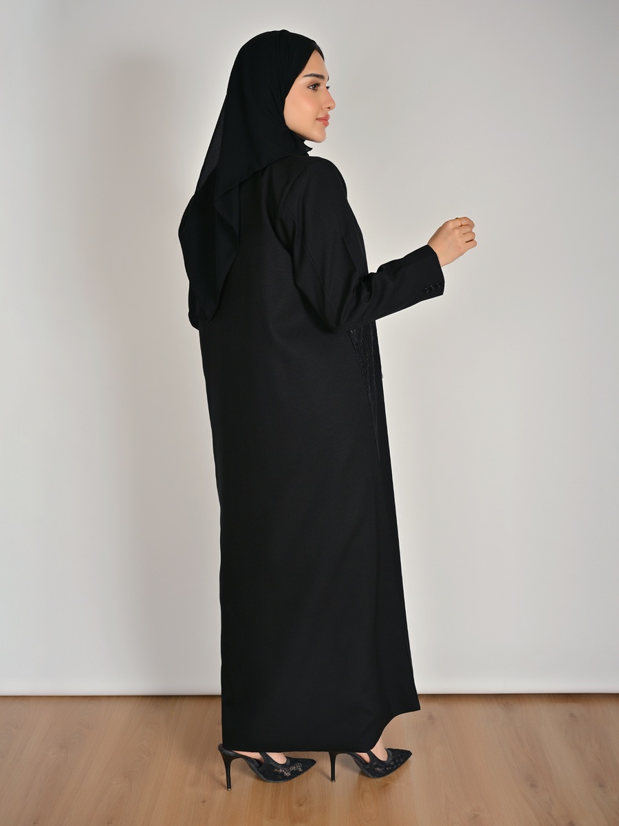 Black Blazer Abaya with Lace Detail