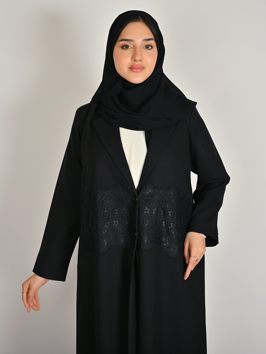 Black Blazer Abaya with Lace Detail