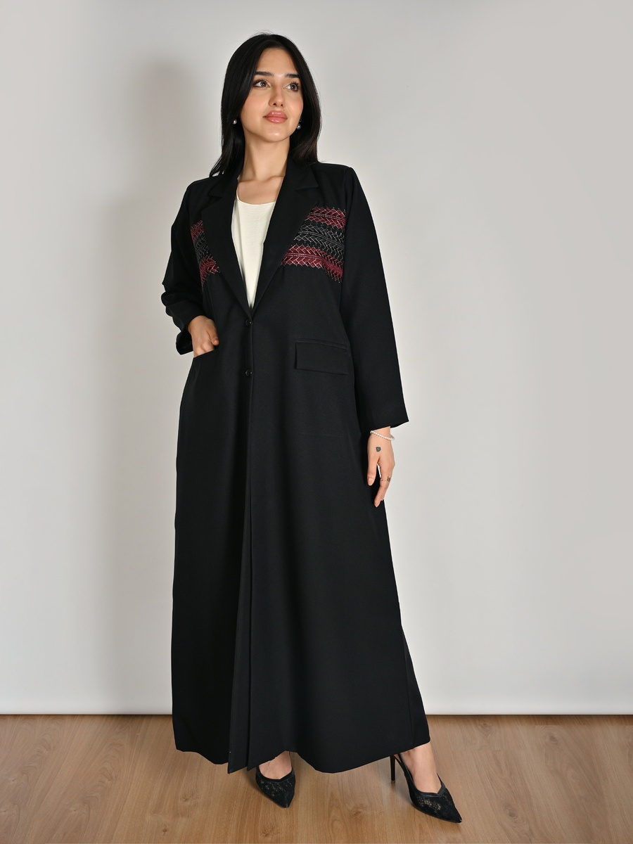 Black Blazer Abaya with Embroidery