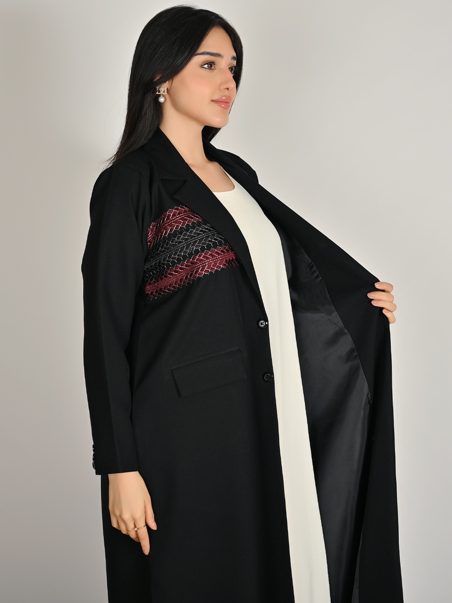 Black Blazer Abaya with Embroidery