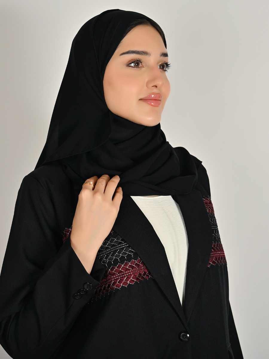 Black Blazer Abaya with Embroidery