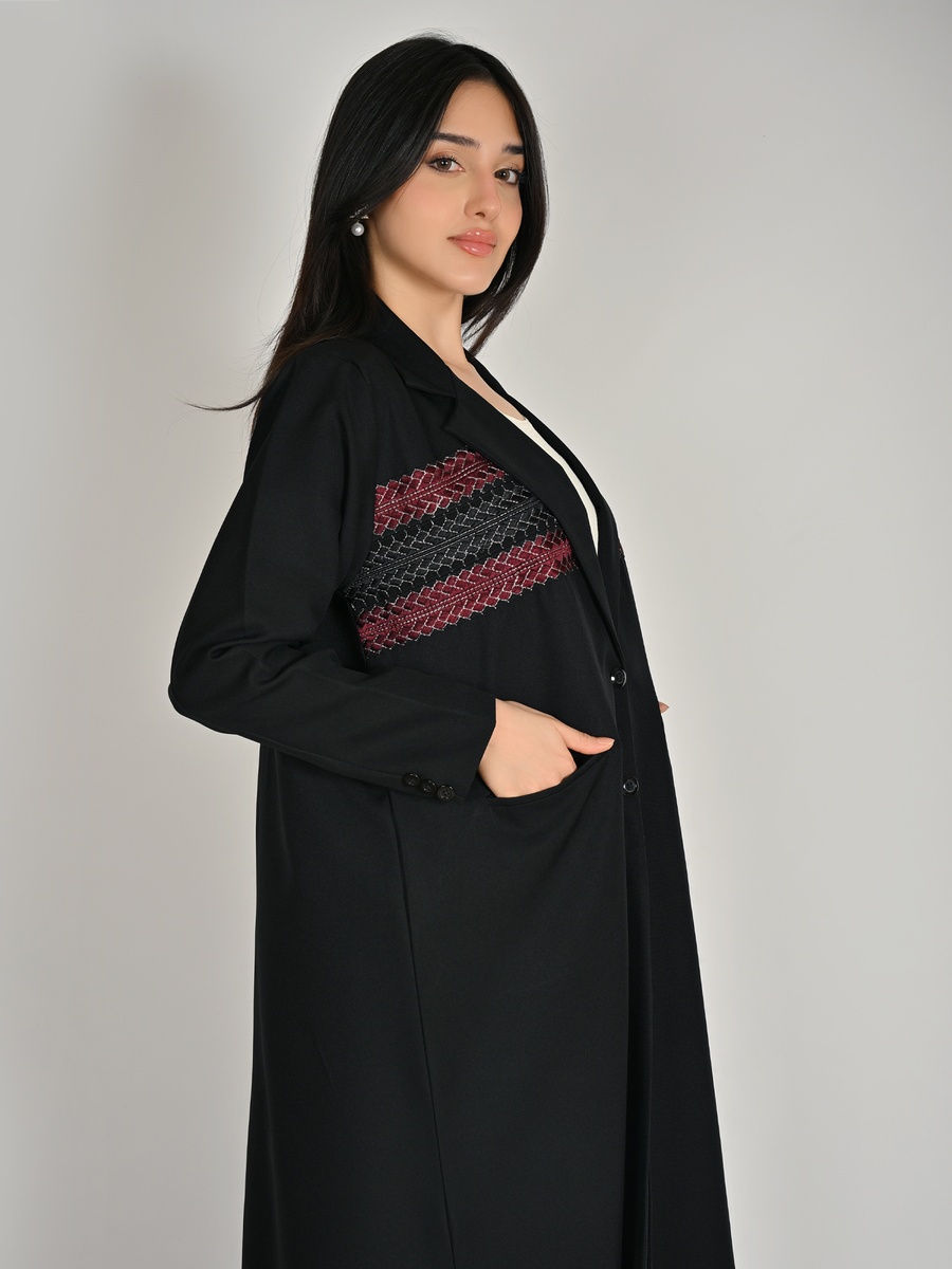 Black Blazer Abaya with Embroidery