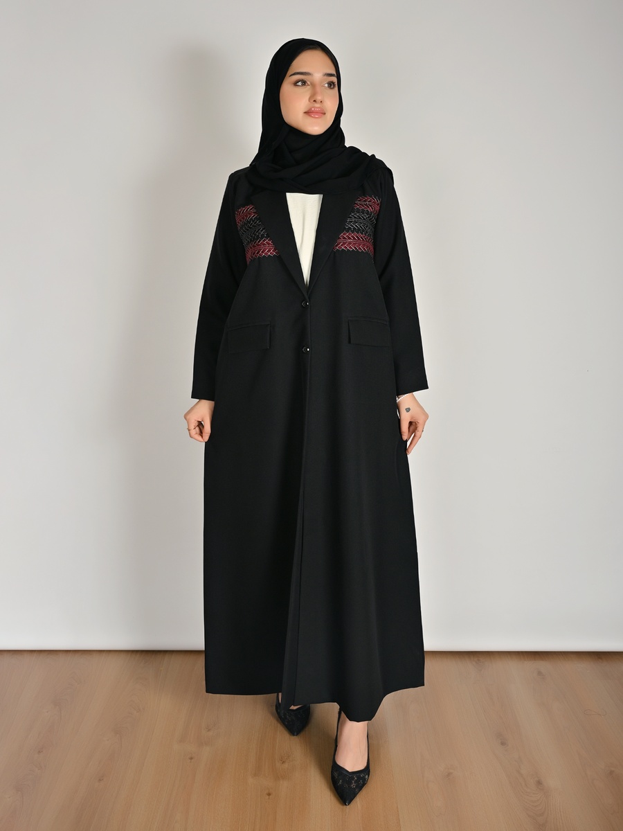 Black Blazer Abaya with Embroidery