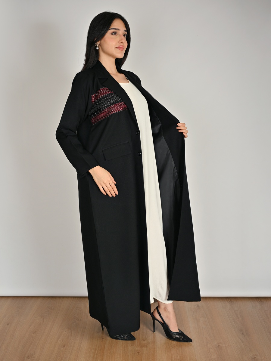 Black Blazer Abaya with Embroidery