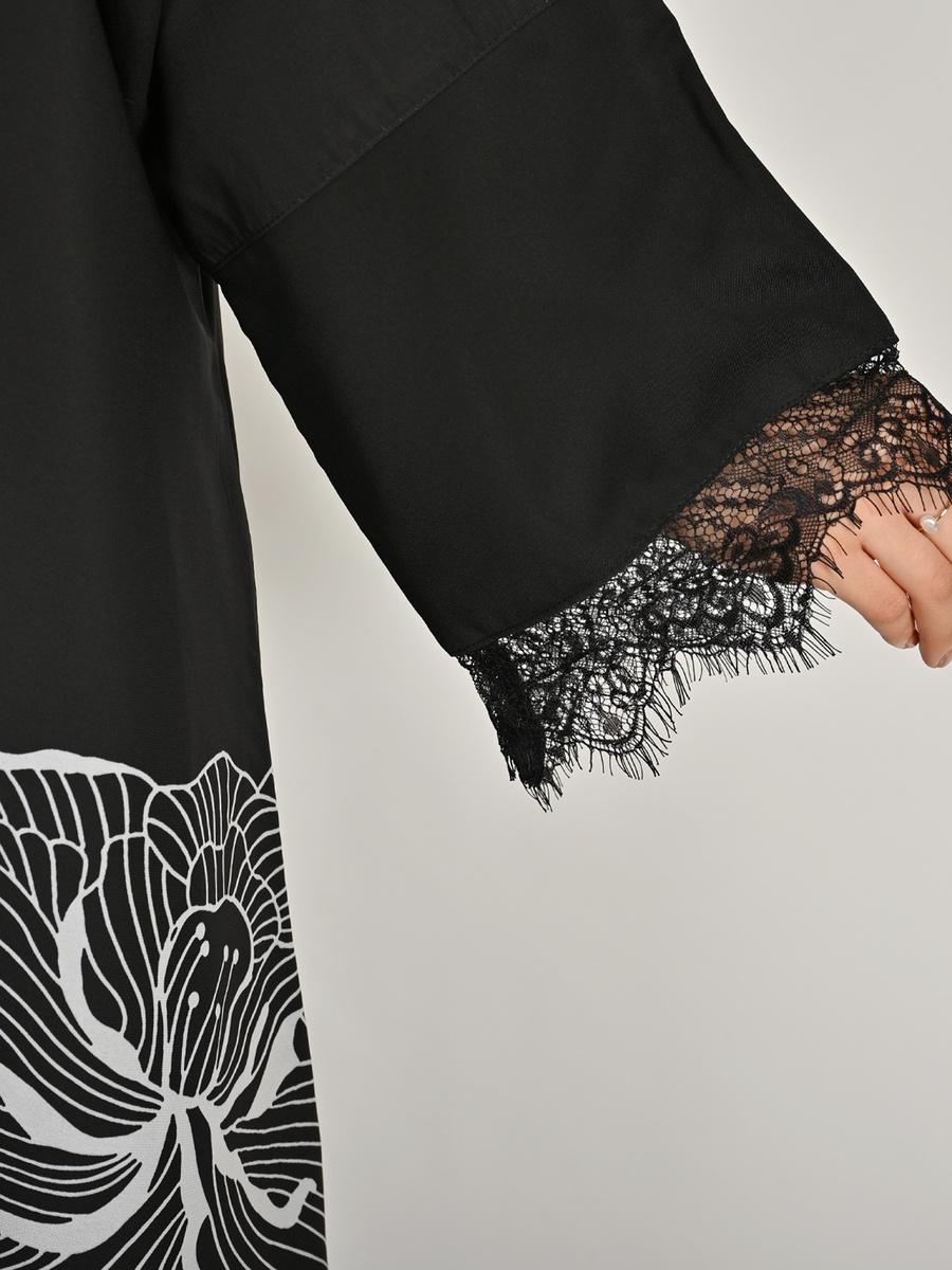 Black Floral Print Abaya with a Coordinated Inner Dress