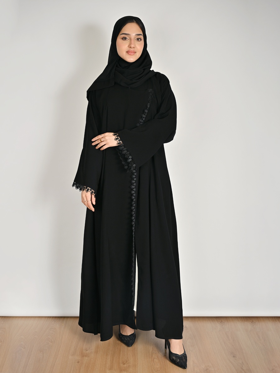 Black Lace Trim Abaya