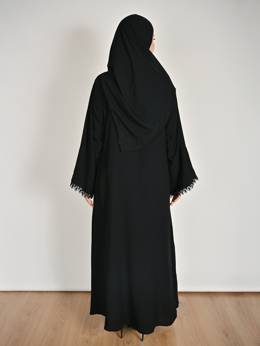 Black Lace Trim Abaya