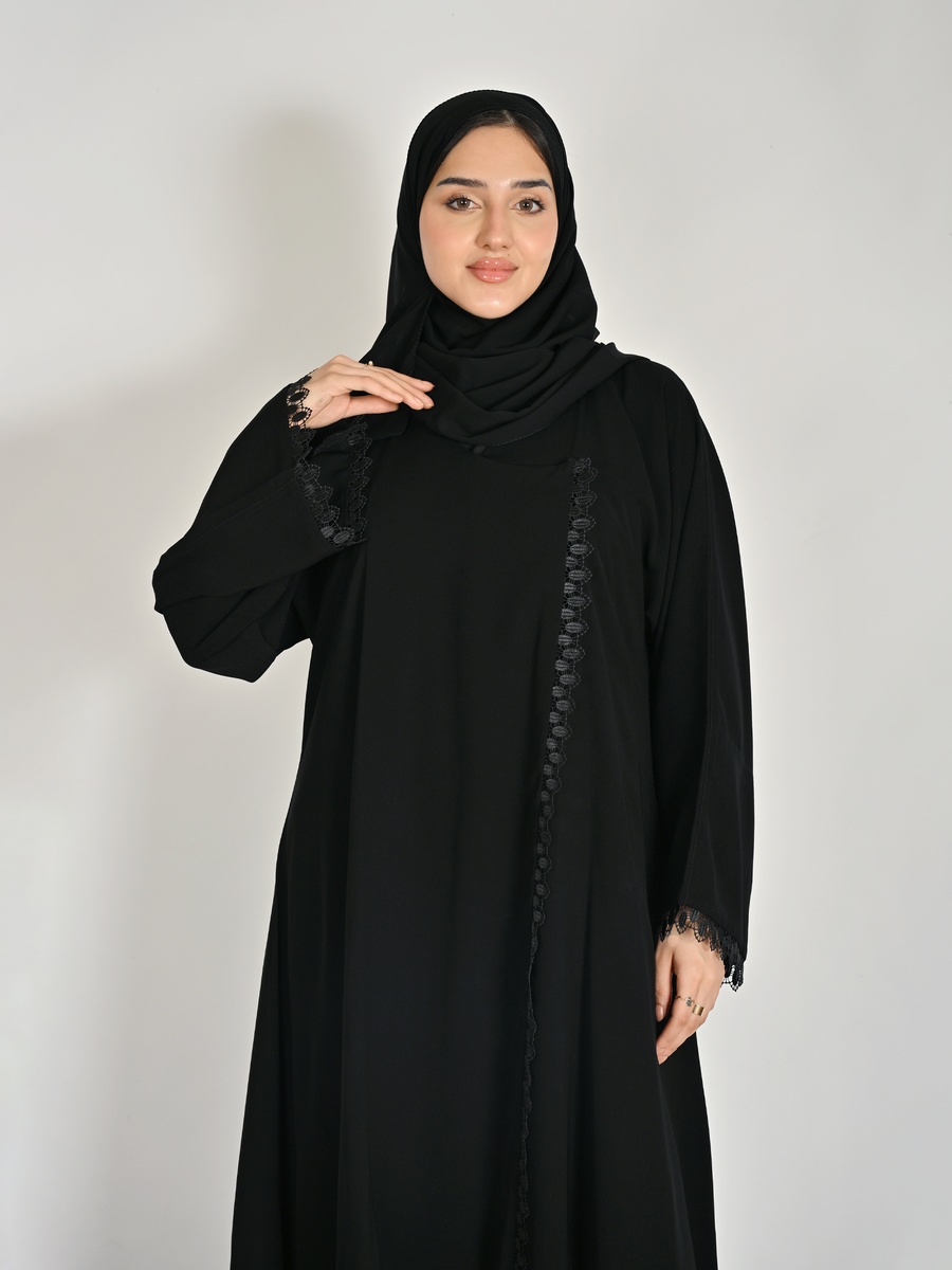 Black Lace Trim Abaya
