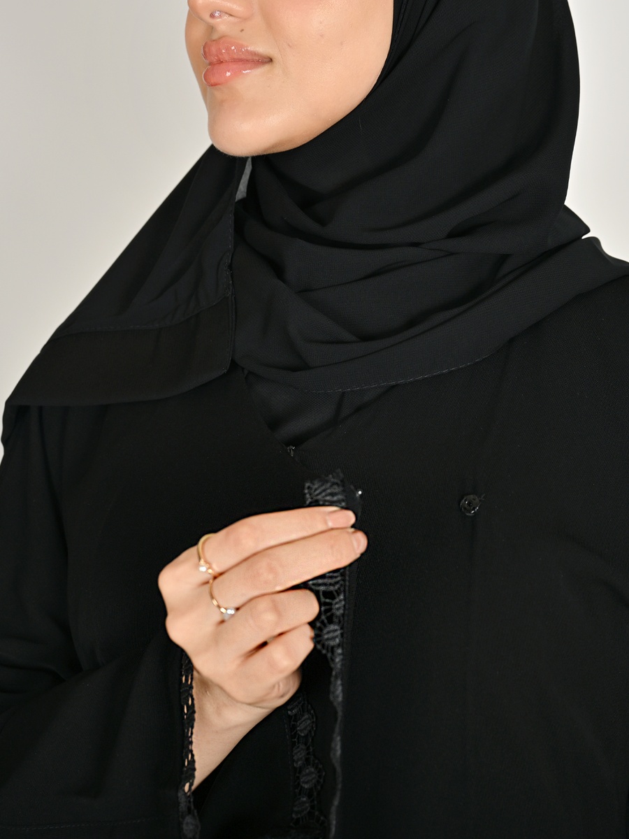 Black Lace Trim Abaya